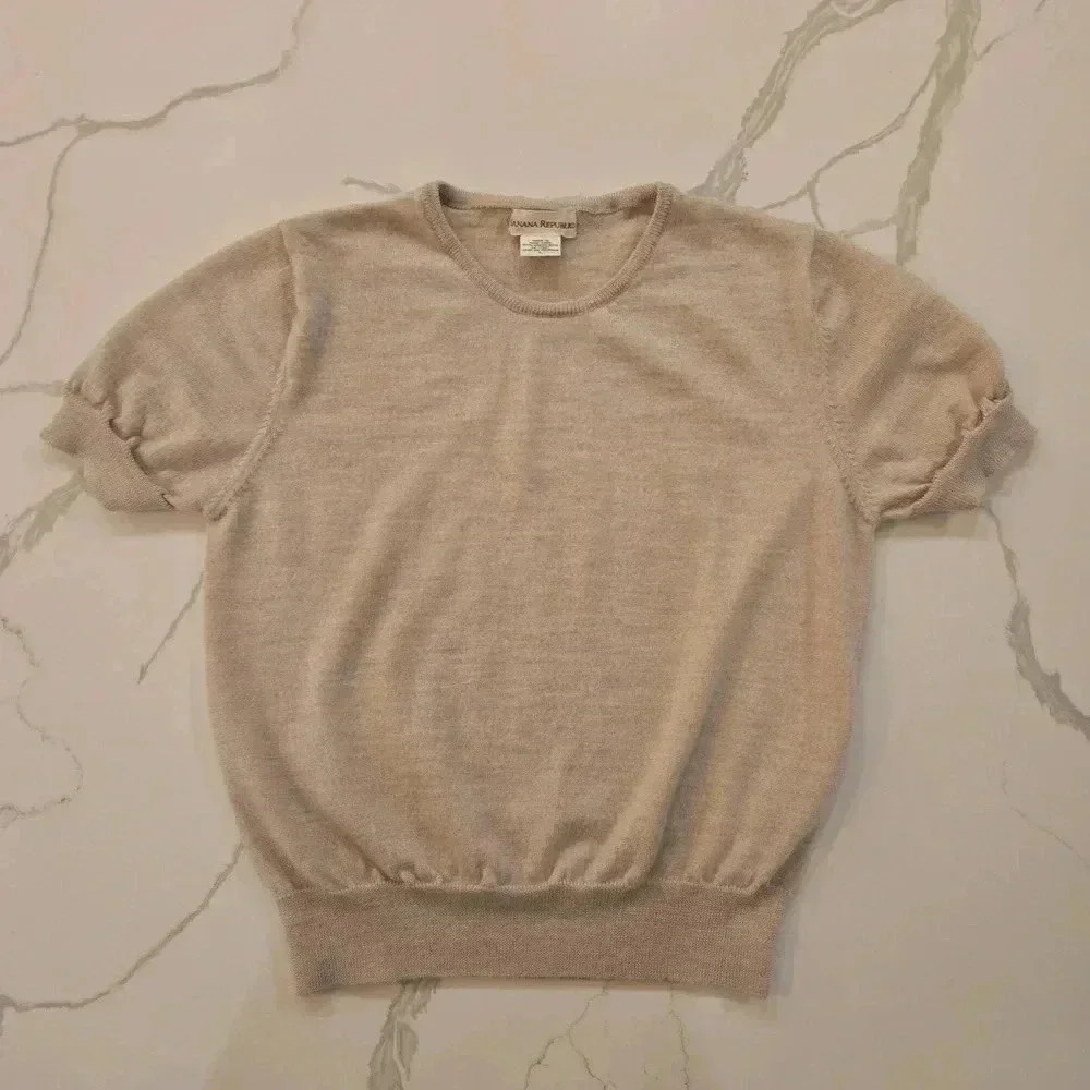 Banana Republic Merino Wool Cap Sleeve Crewneck Knit Sweater Brown Size Large